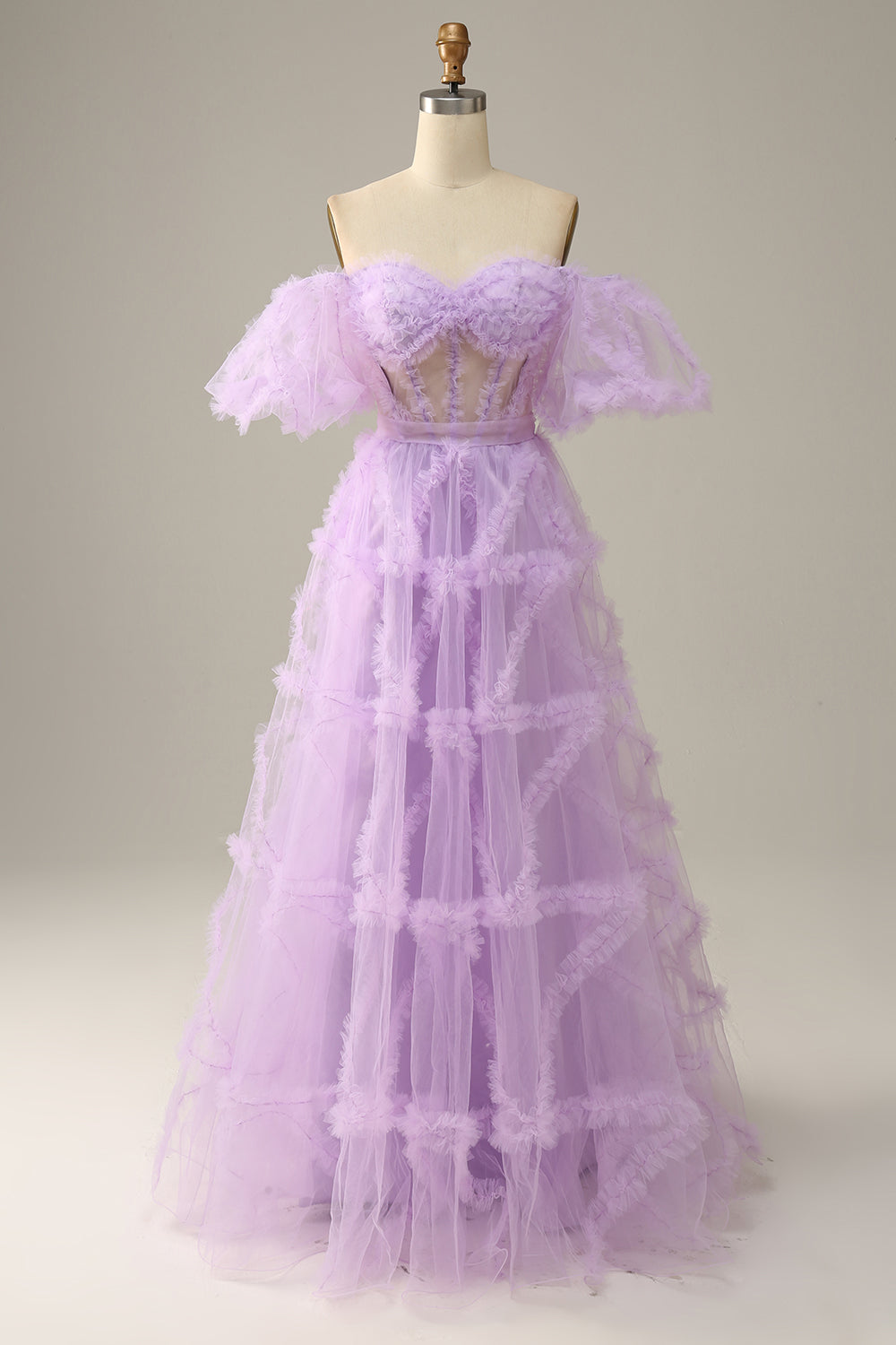 Purple Tulle Off The Shoulder Formal Dress