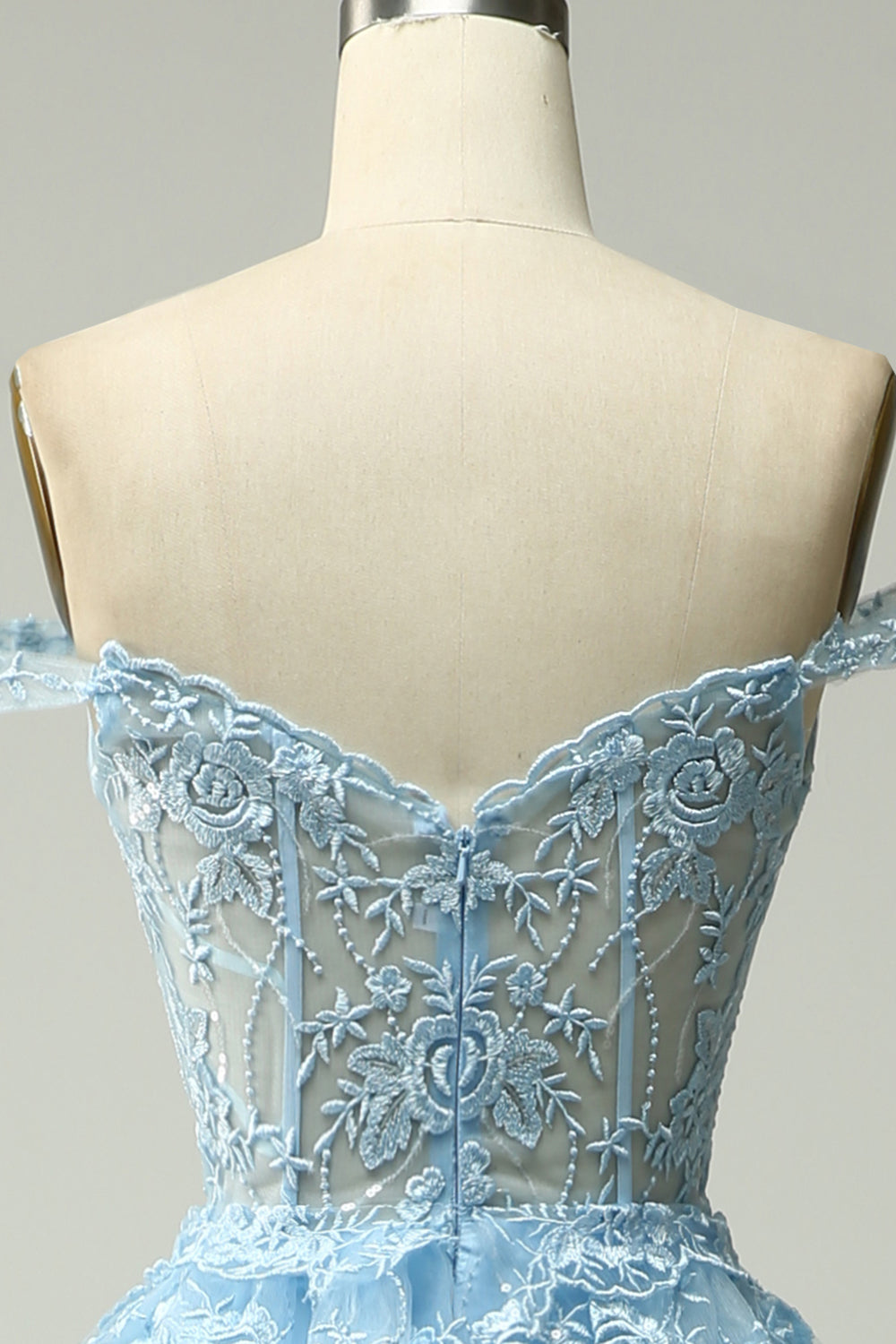 Princess A Line Off the Shoulder Blue Long Formal Dress with Appliques