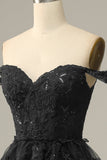 Black Off The Shoulder A-Line Tiered Ruffled Long Corset Formal Dress