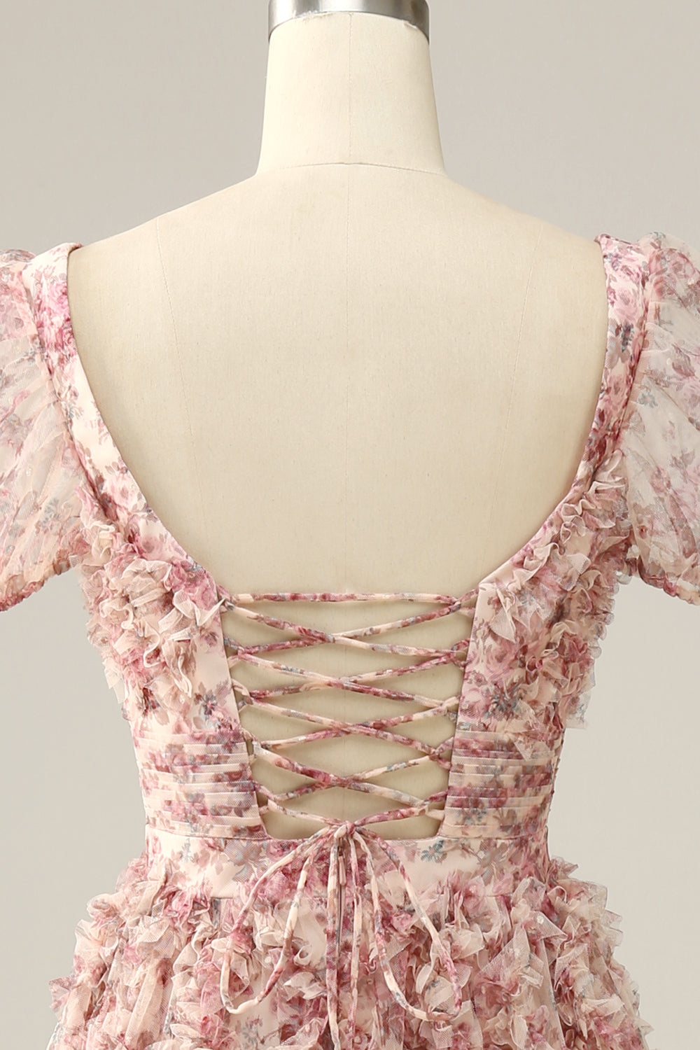 Ivory Red Flower Square Neck Formal Dress