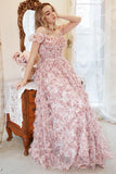 A Line Sweetheart Ivory Red Flower Plus Size Formal Dress