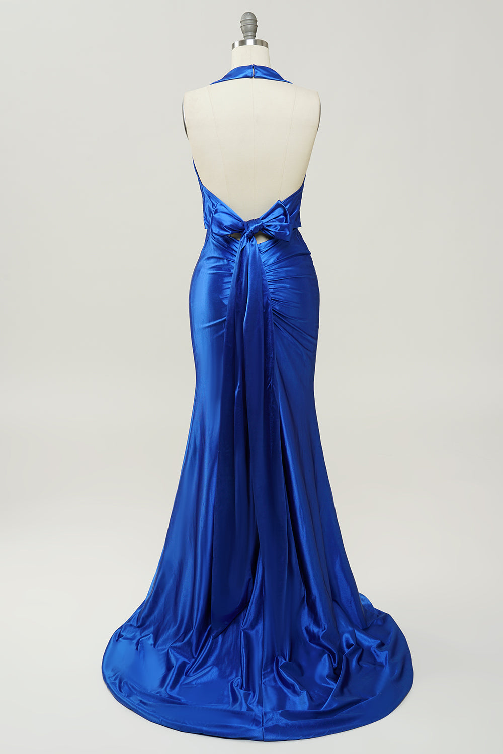 Royal Blue Halter Lace Up Backless Formal Dress