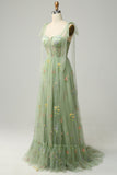 Lavender Embroidery Corset Long Formal Dress