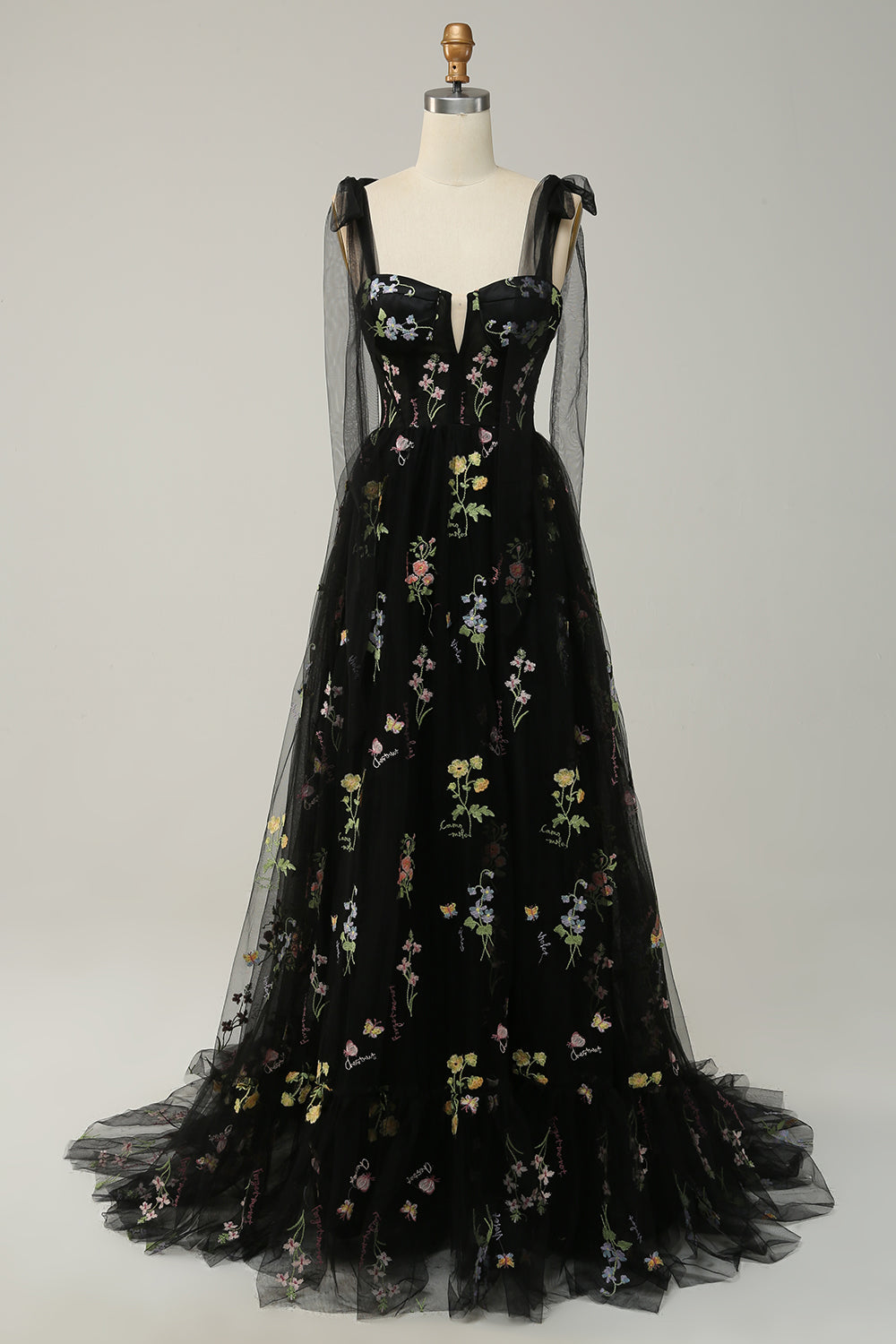 A-Line Lilac Embroidery Corset Long Formal Dress