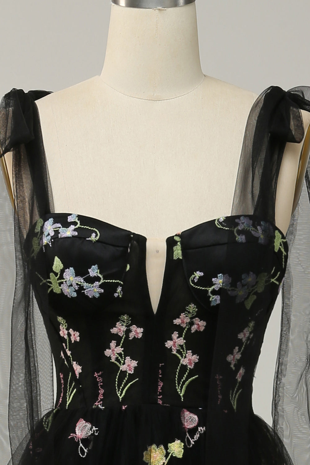 Black Embroidery Corset Long Formal Dress