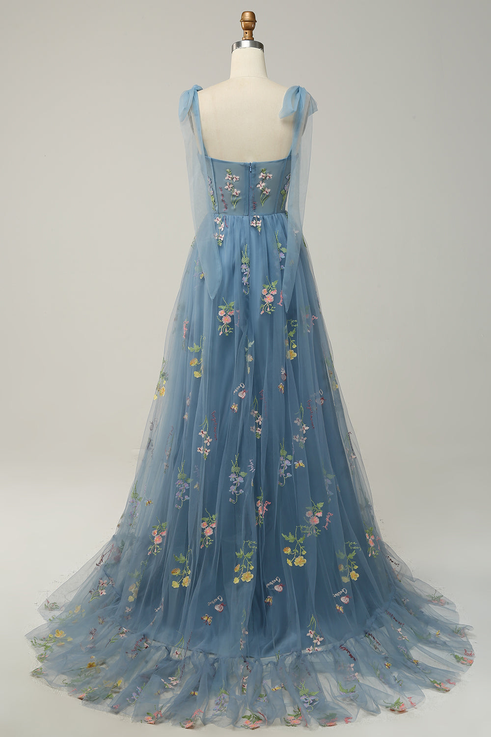 A-Line Lilac Embroidery Corset Long Formal Dress