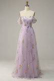 Lavender A Line Tulle Off Shoulder Formal Dress