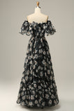 Detachable Strapless Black Flower Off The Shoulder Formal Dress