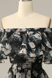 Detachable Strapless Black Flower Off The Shoulder Formal Dress