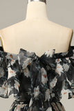 Detachable Strapless Black Flower Off The Shoulder Formal Dress