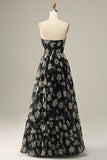 Detachable Strapless Black Flower Off The Shoulder Formal Dress