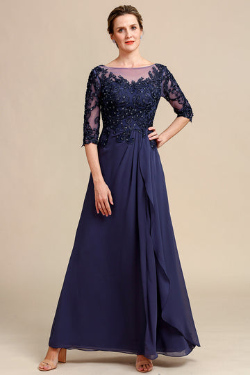 Long Sleeves Blue Mother of Bride Dress with Appliques