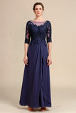 Long Sleeves Blue Mother of Bride Dress with Appliques