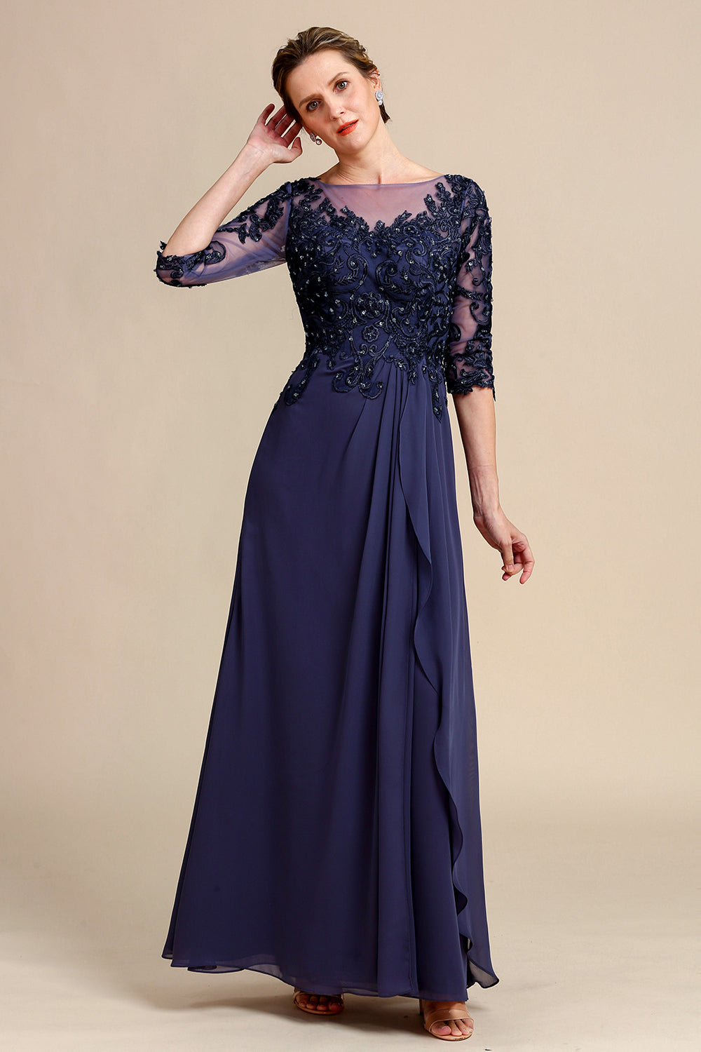 Long Sleeves Blue Mother of Bride Dress with Appliques