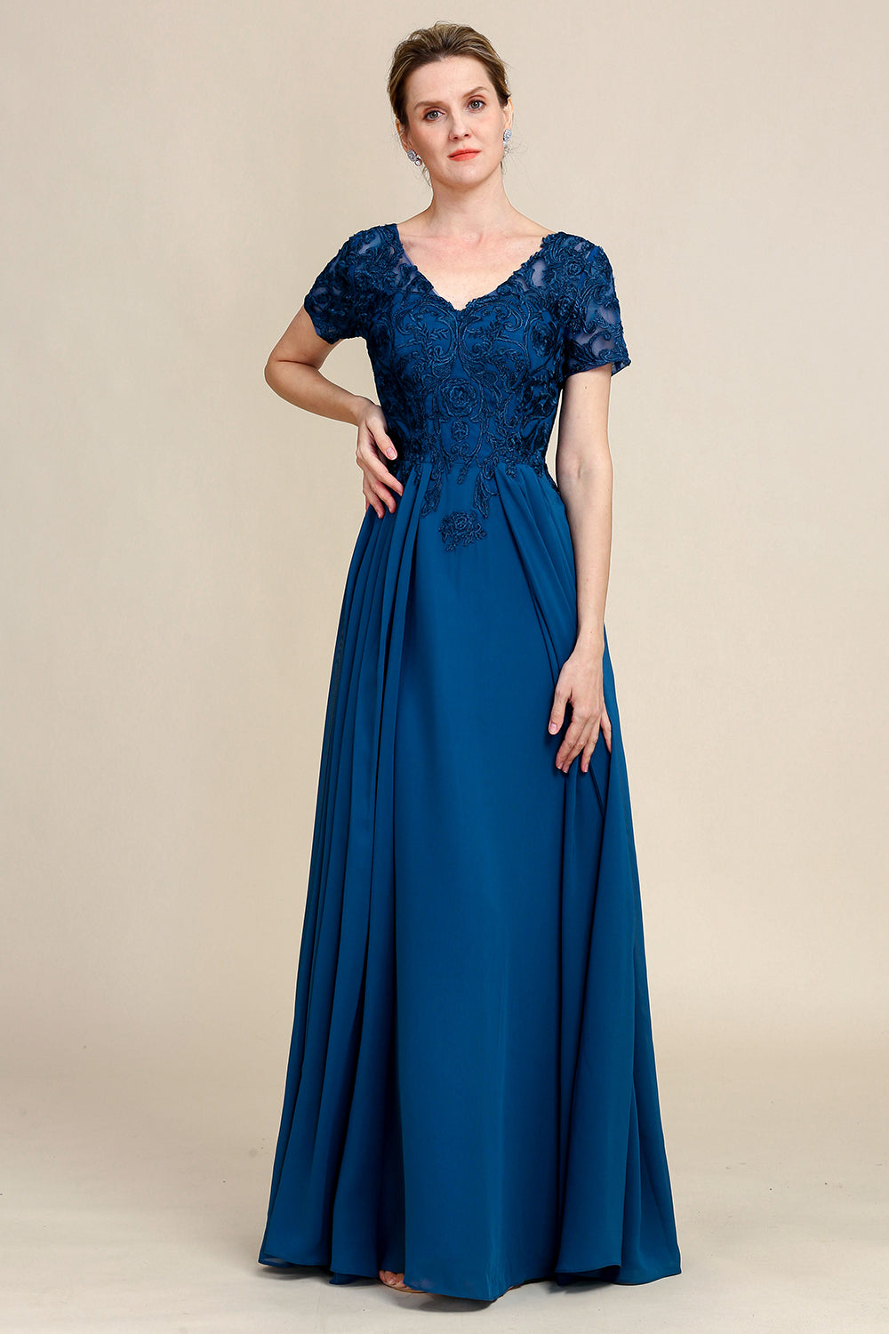Blue A Line Mother of Bride Dress with Appliques