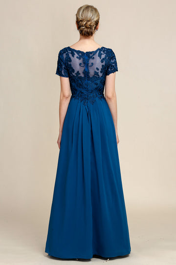 Blue A Line Mother of Bride Dress with Appliques