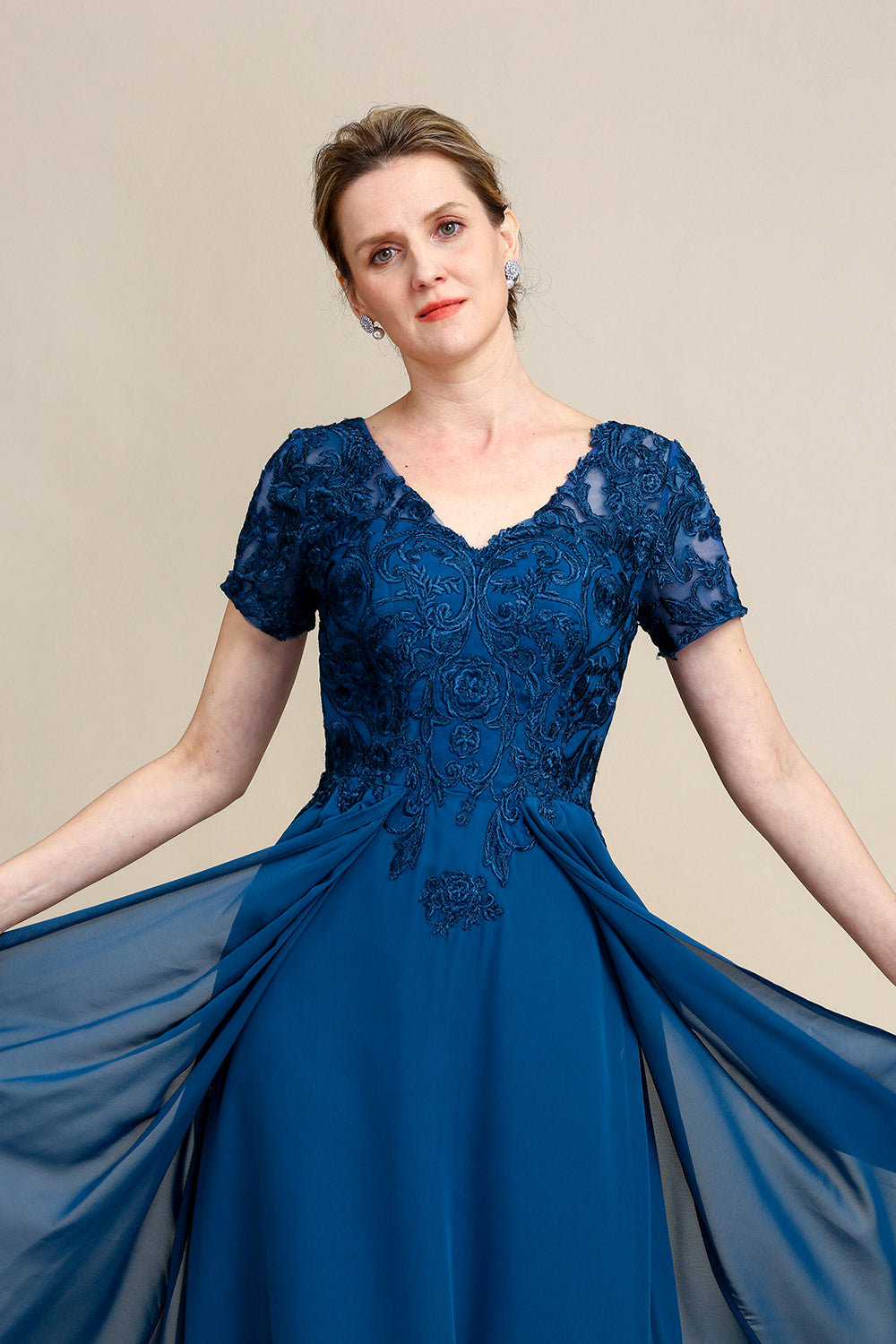 Blue A Line Mother of Bride Dress with Appliques
