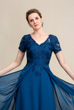 Blue A Line Mother of Bride Dress with Appliques