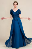 Blue A Line Mother of Bride Dress with Appliques