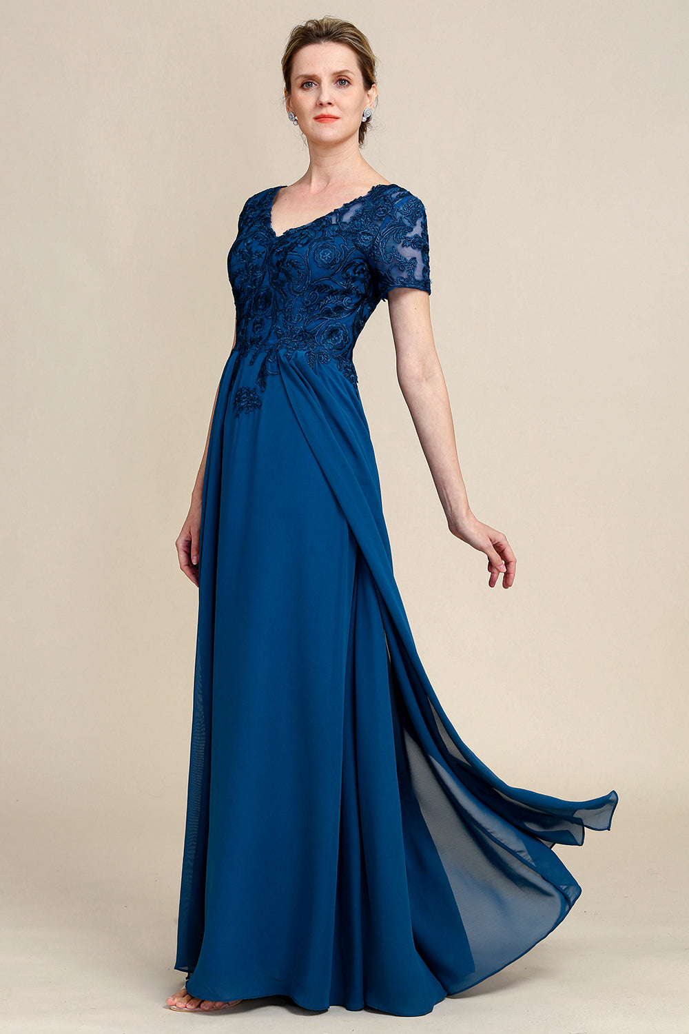 Blue A Line Mother of Bride Dress with Appliques