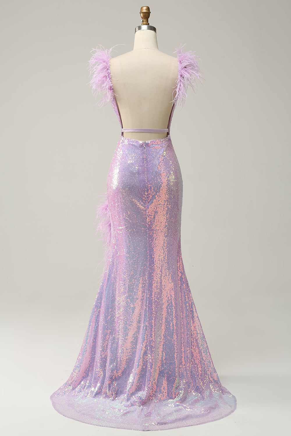 Mermaid Sweetheart Purple Sequins Long Formal Dress with Feather