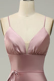 Spaghetti Straps Satin Wedding Guest Dress