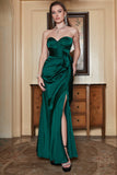Sheath Sweetheart Dark Green Long Formal Dress with Split Front