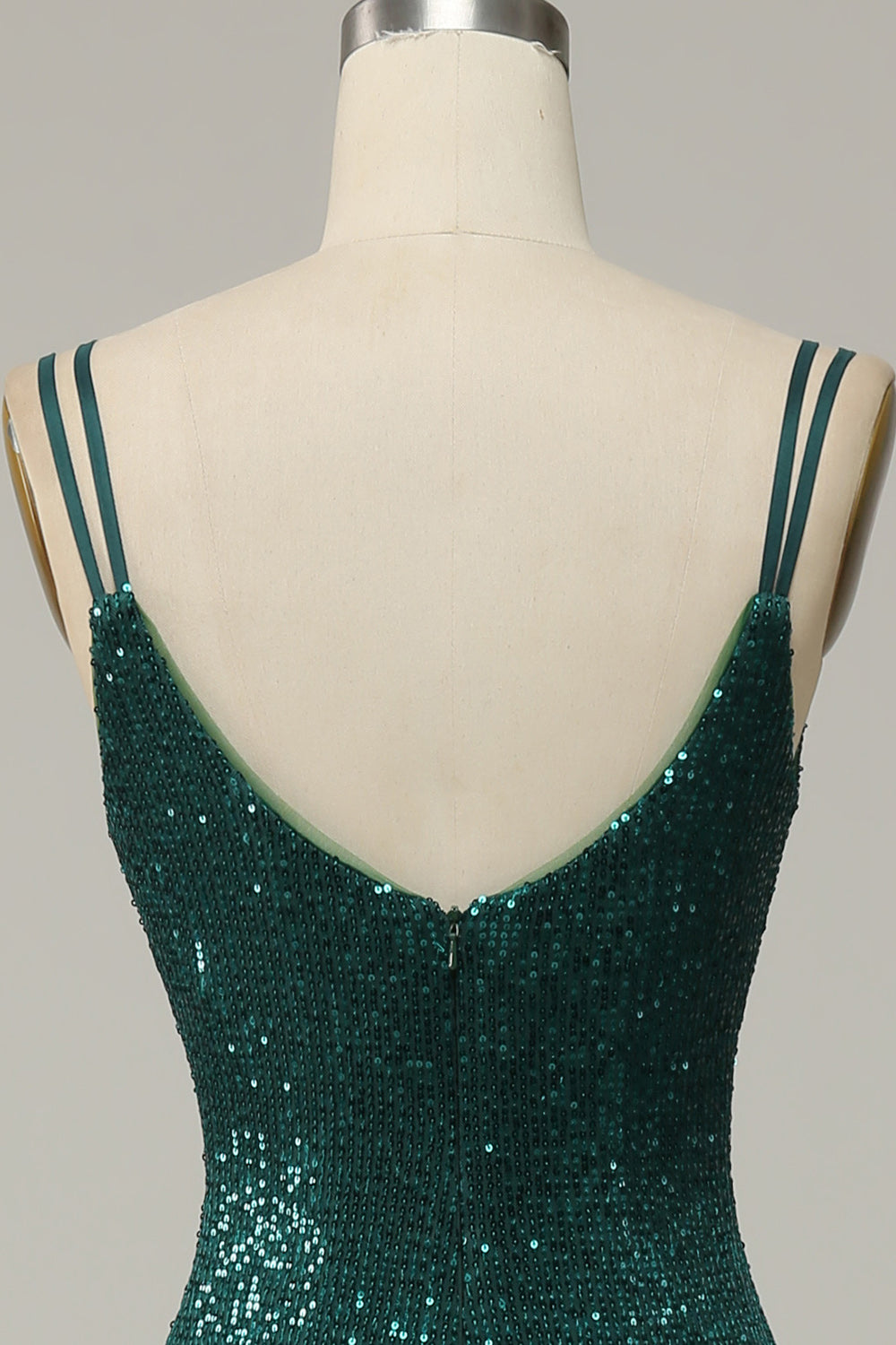 Dark Green Sequined Spaghetti Straps Formal Dress With Slit