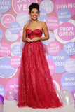 Red Strapless Tulle Corset Formal Dress