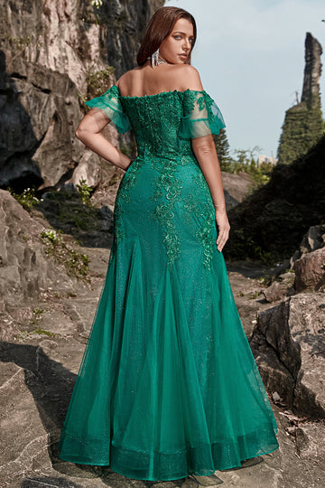 Mermaid Off the Shoulder Dark Green Plus Size Formal Dress with Appliques