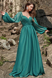 A Line Sweetheart Dark Green Long Formal Dress with Long Sleeves