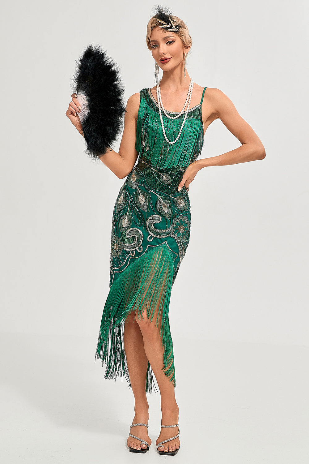 Champagne Spaghetti Straps Gatsby Fringed Flapper Dress
