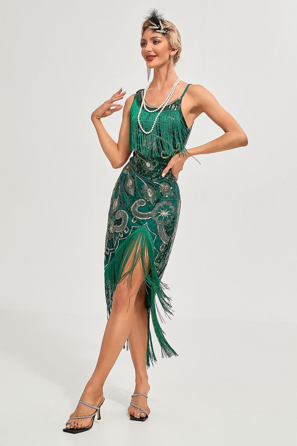 Champagne Spaghetti Straps Gatsby Fringed Flapper Dress