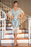 Sheath Off the Shoulder Green Sequins 1920s Dress With Tassels