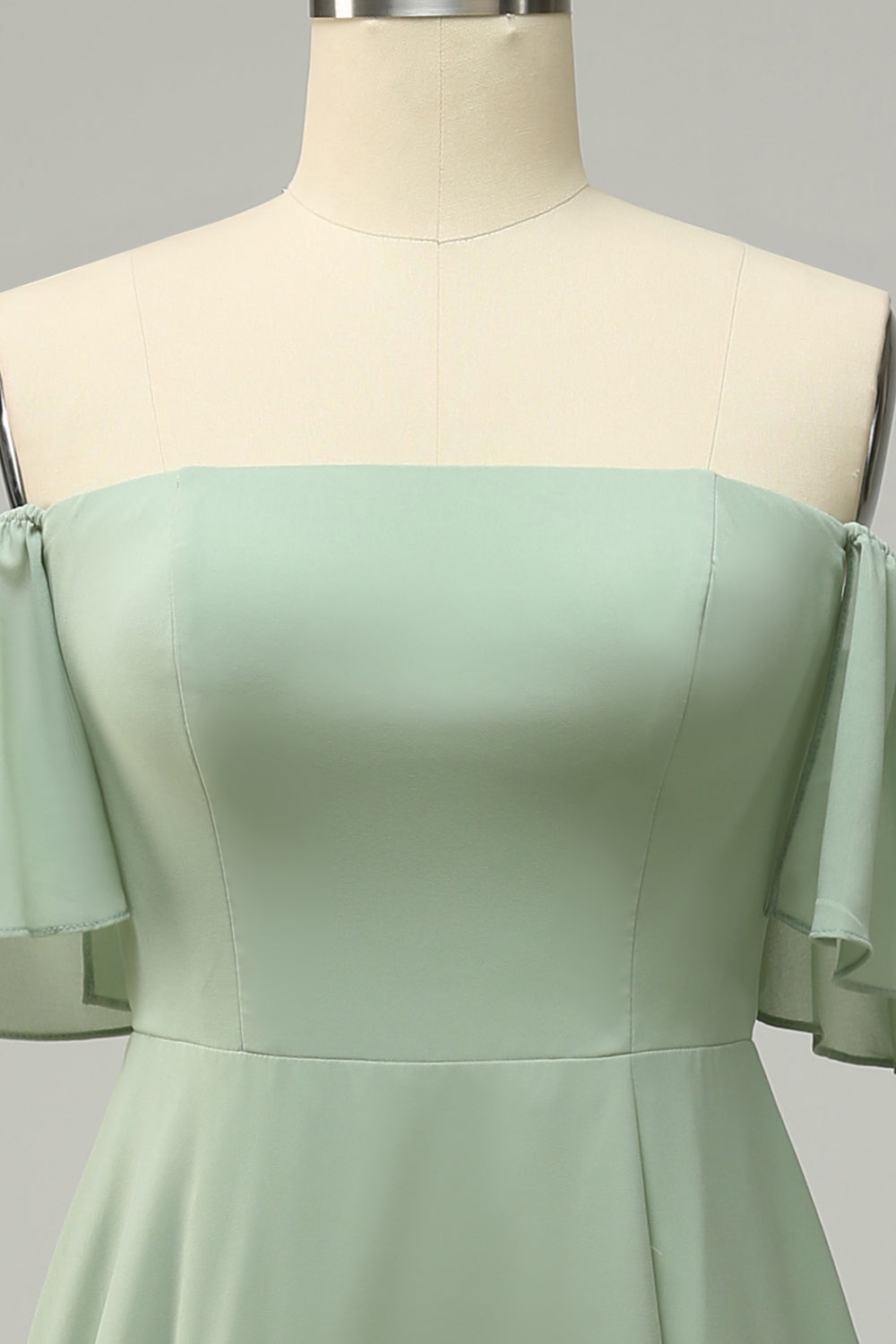 A Line Off the Shoulder Green Long Plus Size Bridesmaid Dress with Ruffles