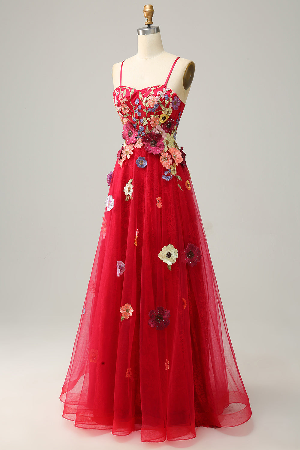 A Line Spaghetti Straps Burgundy Long Formal Dress with Appliques