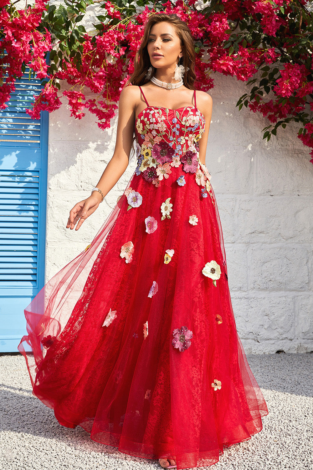 A Line Spaghetti Straps Burgundy Long Formal Dress with Appliques