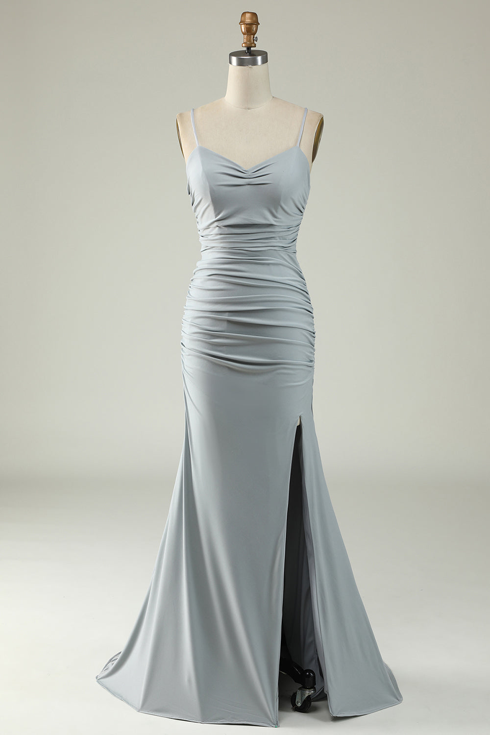 Mermaid Spaghetti Straps Grey Plus Size Formal Dress with Criss Cross Back