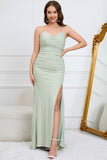Mermaid Spaghetti Straps Light Green Plus Size Formal Dress with Criss Cross Back