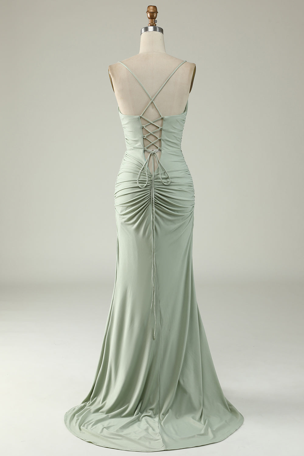 Mermaid Spaghetti Straps Grey Long Formal Dress with Criss Cross Back