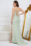 Mermaid Spaghetti Straps Light Green Plus Size Formal Dress with Criss Cross Back