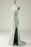 Mermaid Spaghetti Straps Grey Plus Size Formal Dress with Criss Cross Back