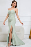 Mermaid Spaghetti Straps Light Green Plus Size Formal Dress with Criss Cross Back