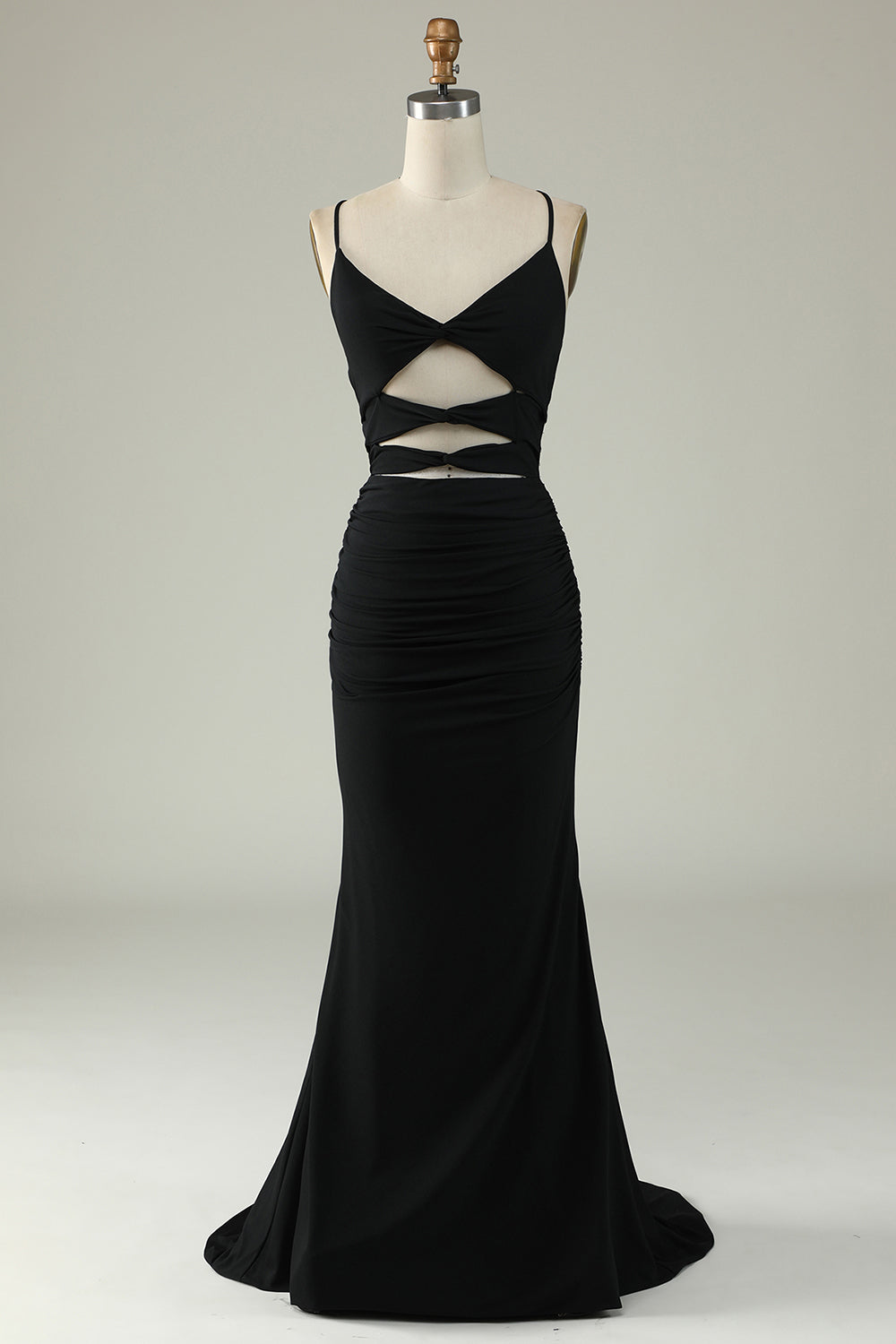 Mermaid Spaghetti Straps Grey Blue Long Formal Dress with Keyhole
