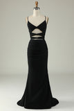 Mermaid Spaghetti Straps Black Plus Size Formal Dress with Keyhole