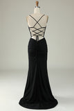 Mermaid Spaghetti Straps Black Plus Size Formal Dress with Keyhole
