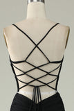 Mermaid Spaghetti Straps Grey Blue Long Formal Dress with Keyhole