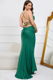 Mermaid Spaghetti Straps Dark Green Plus Size Formal Dress with Criss Cross Back