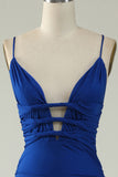 Mermaid Spaghetti Straps Royal Blue Plus Size Formal Dress with Criss Cross Back
