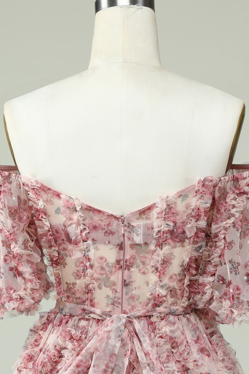 Off the Shoulder Short Formal Dress with Floral Print